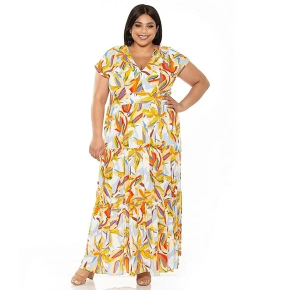 ALEXIA ADMOR | V-Neck Tiered Maxi Dress in Palm sz 2X - Picture 2 of 8